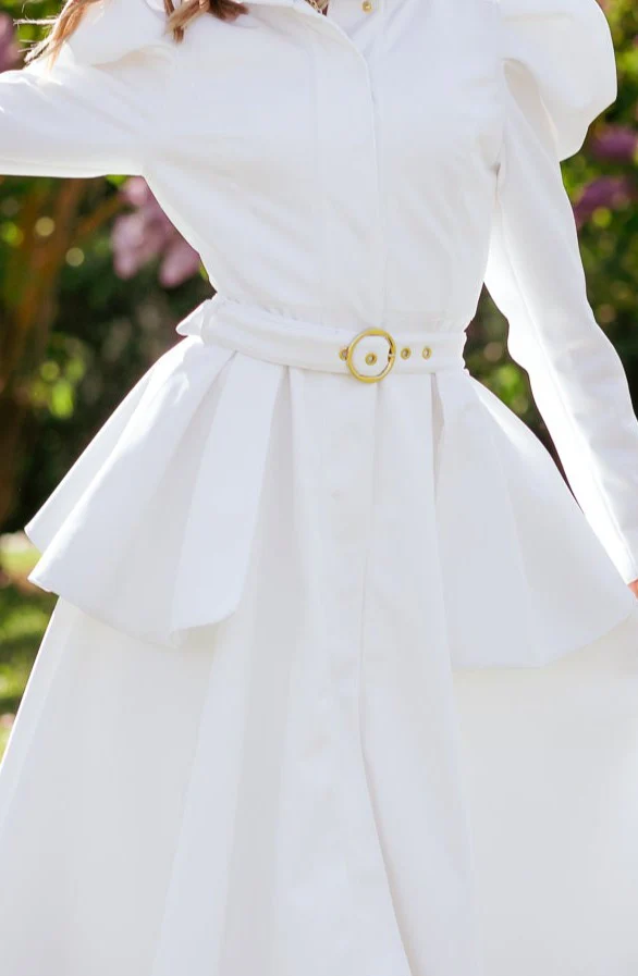 Buckle Belt with Peplum Detail in White | Majestic White - Image 3