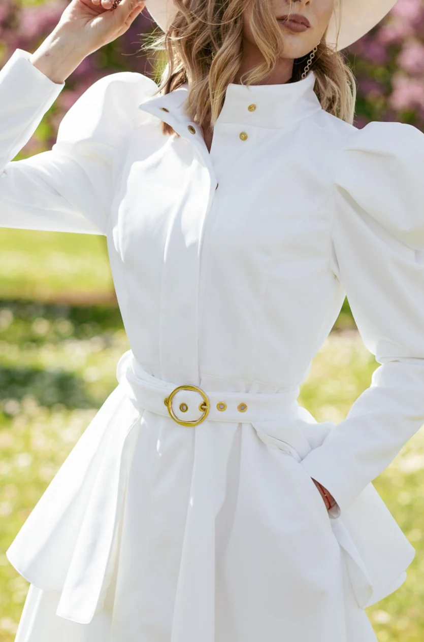 Buckle Belt with Peplum Detail in White | Majestic White - Image 4