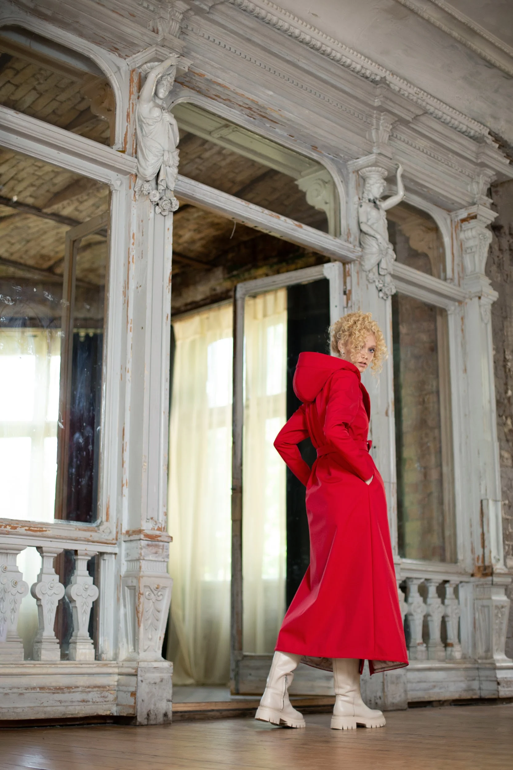 Double Breasted Trapeze Coat in Bright Red | Classic Red - Image 4