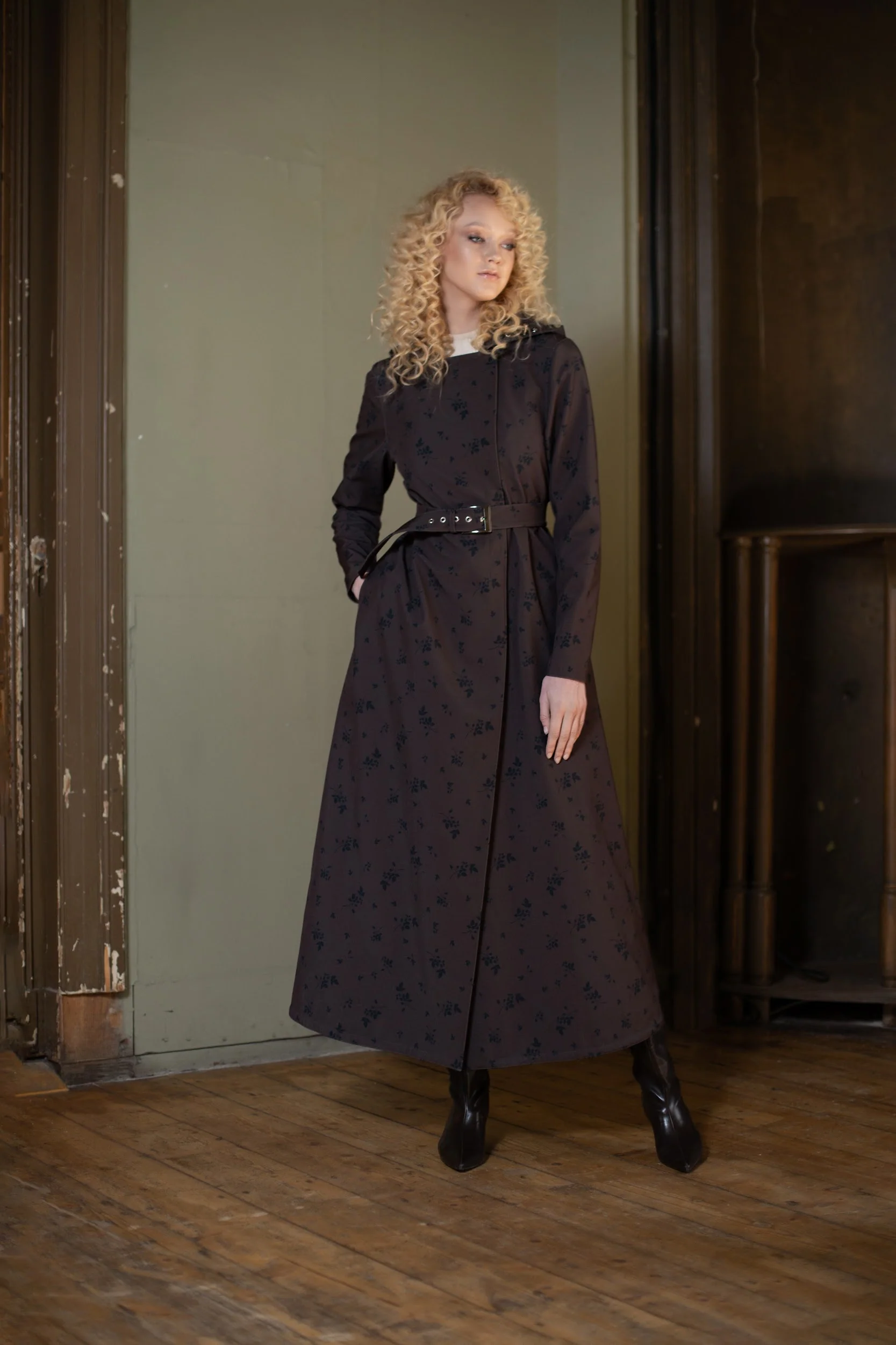 Double Breasted Trapeze Coat in Dark Brown | Velvet Leaves - Image 4