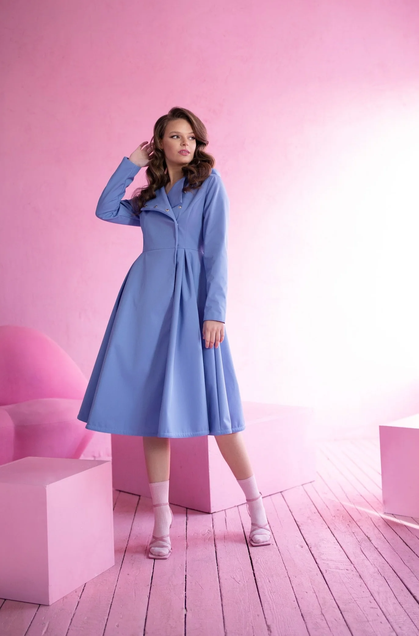Double Breasted Trench Coat in Soft Blue | Blue Breeze - Image 3