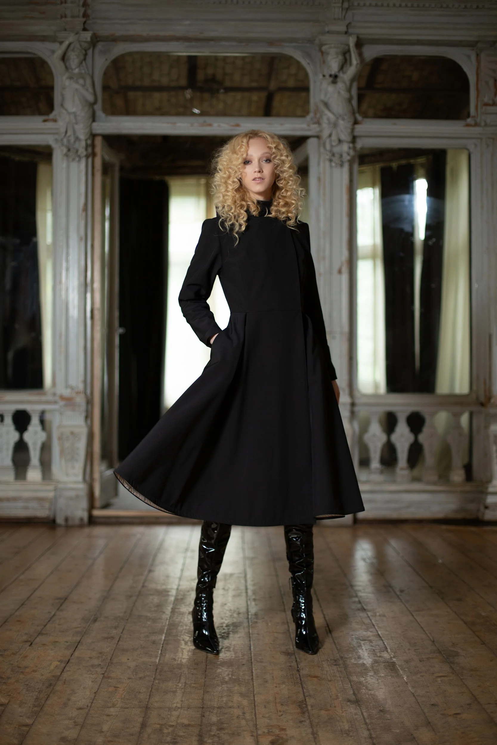 Double Breasted Trench Coat in Solid Black | Queen of Spades - Image 6
