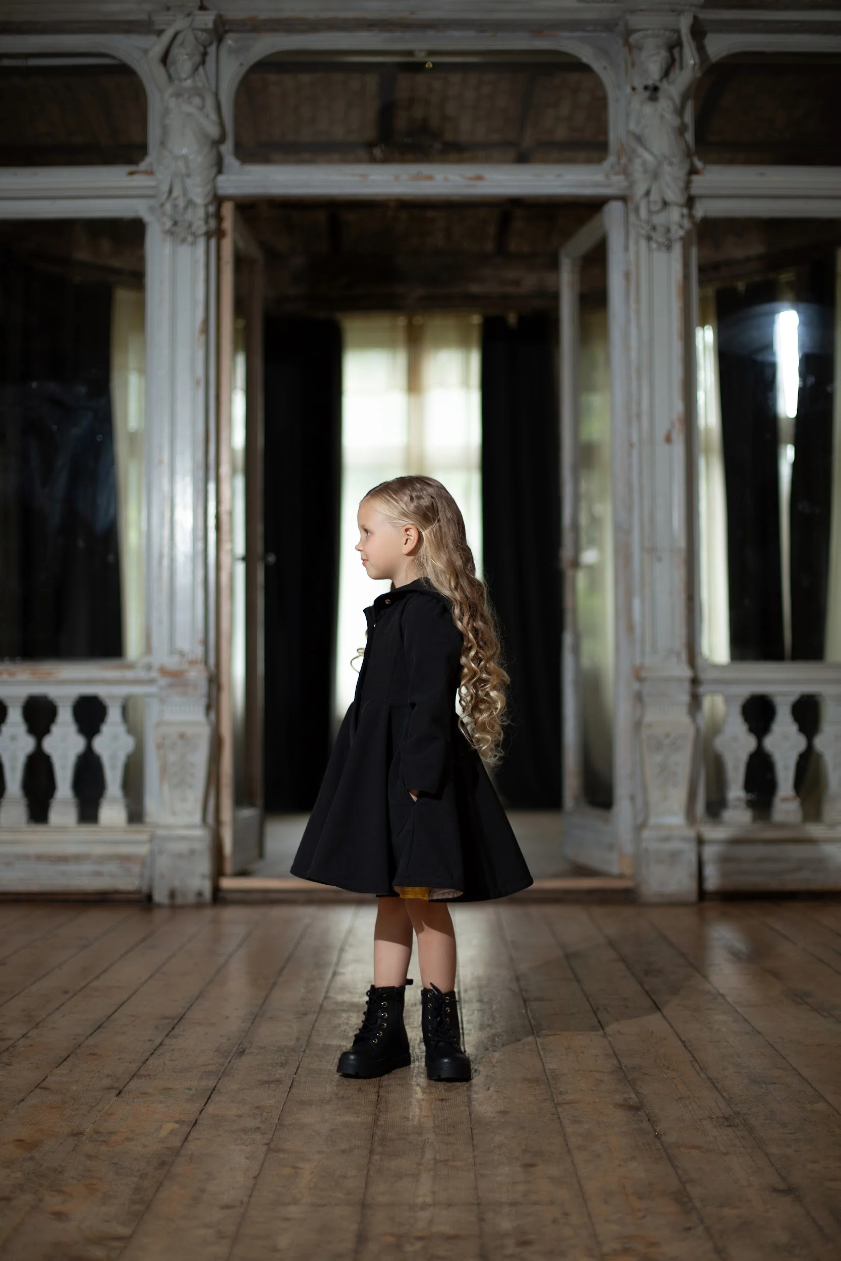 Fitted and Flared Coat for Girls in Black | Queen of Spades - Image 3