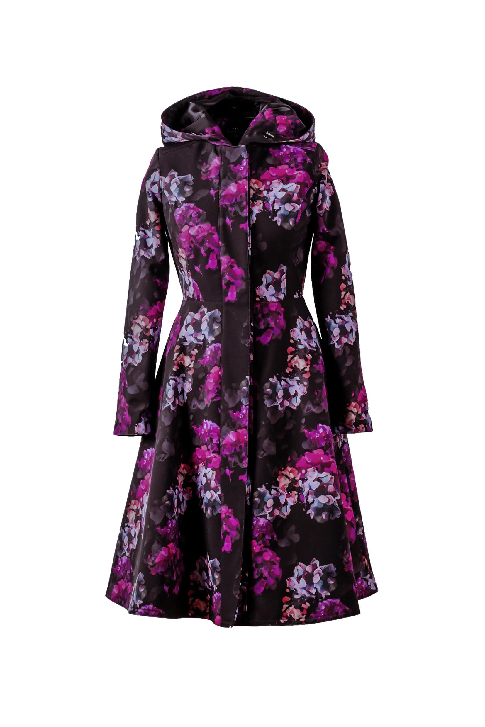 Fit and Flare Coat with A-Line Skirt in Black and Purple | Hortense - Image 6