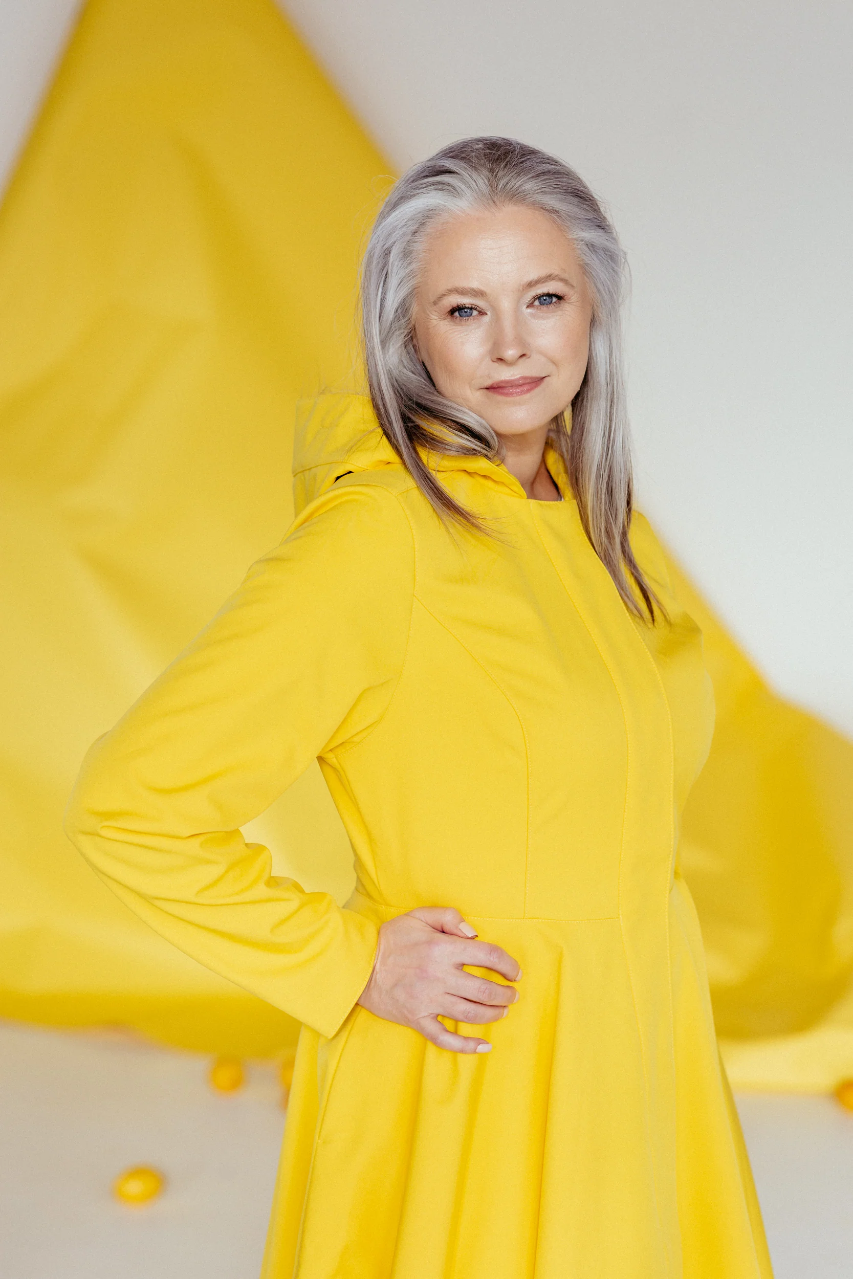 Fitted and Flared Coat with Full Circle Skirt in Bright Yellow | Yellow Sun - Image 3