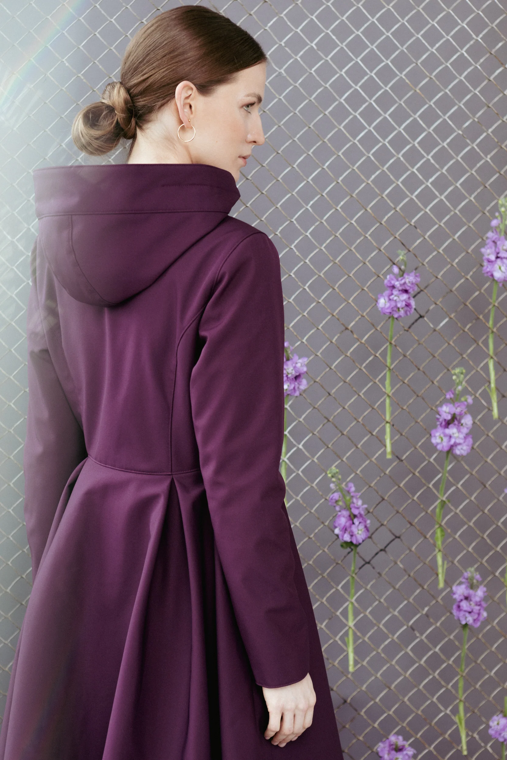 Fit and Flare Coat with Pleated Skirts in Dark Purple | Ruby Purple - Image 3