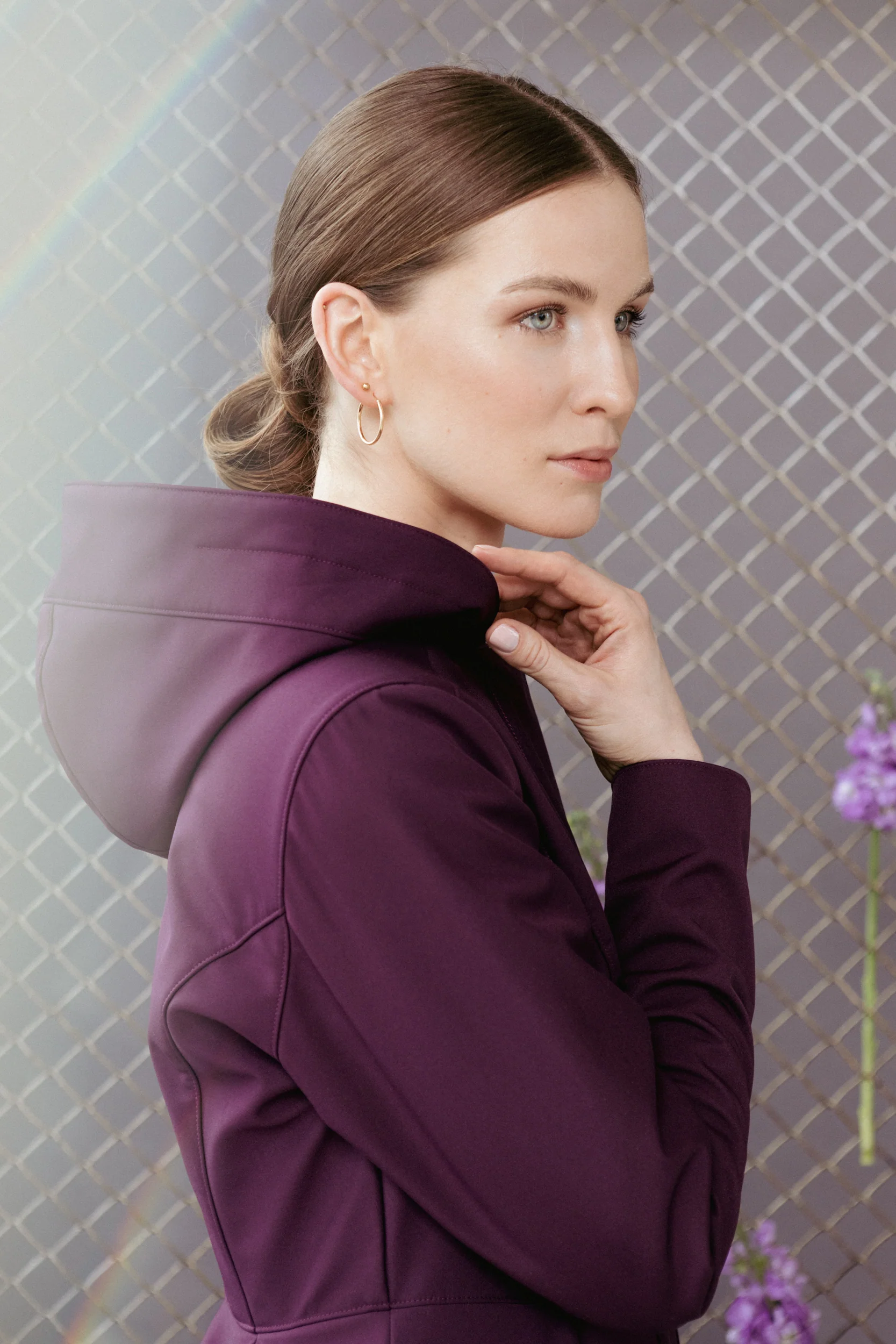 Fit and Flare Coat with Pleated Skirts in Dark Purple | Ruby Purple - Image 4