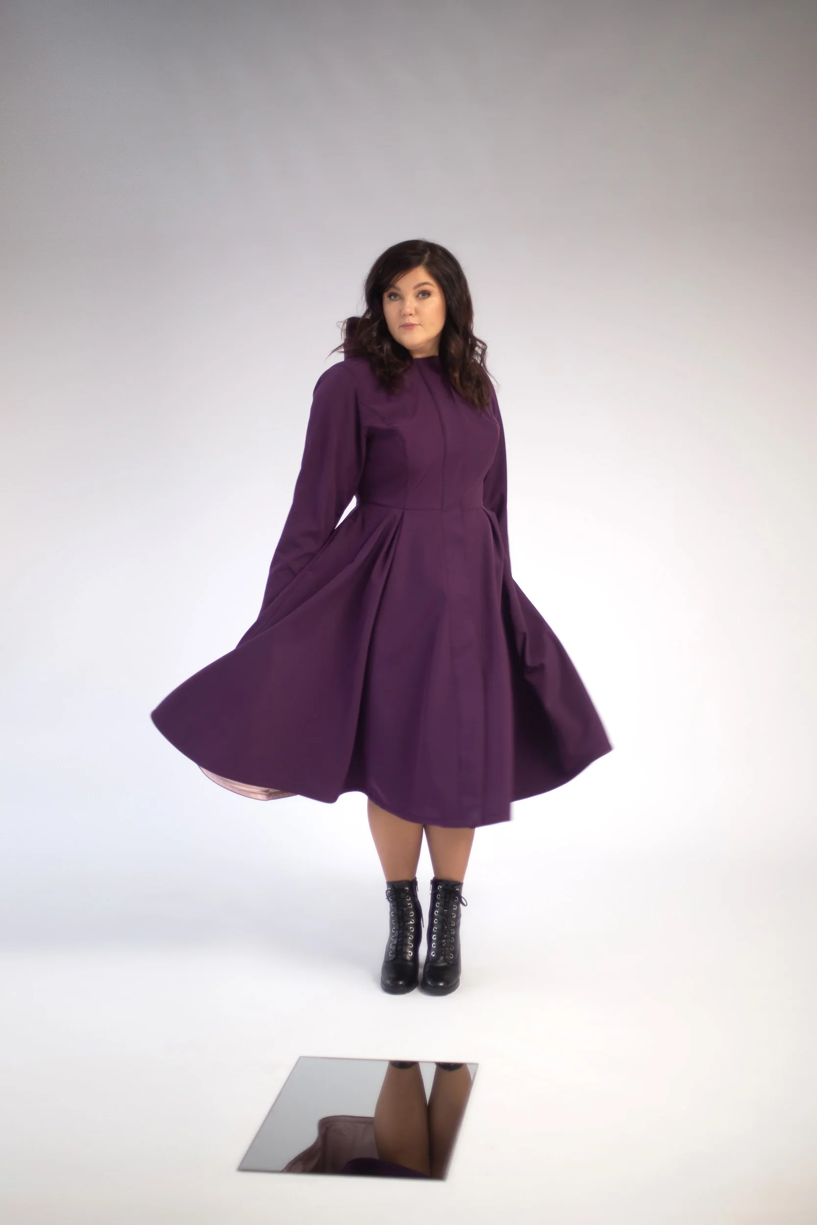 Fit and Flare Coat with Pleated Skirts in Dark Purple | Ruby Purple - Image 5