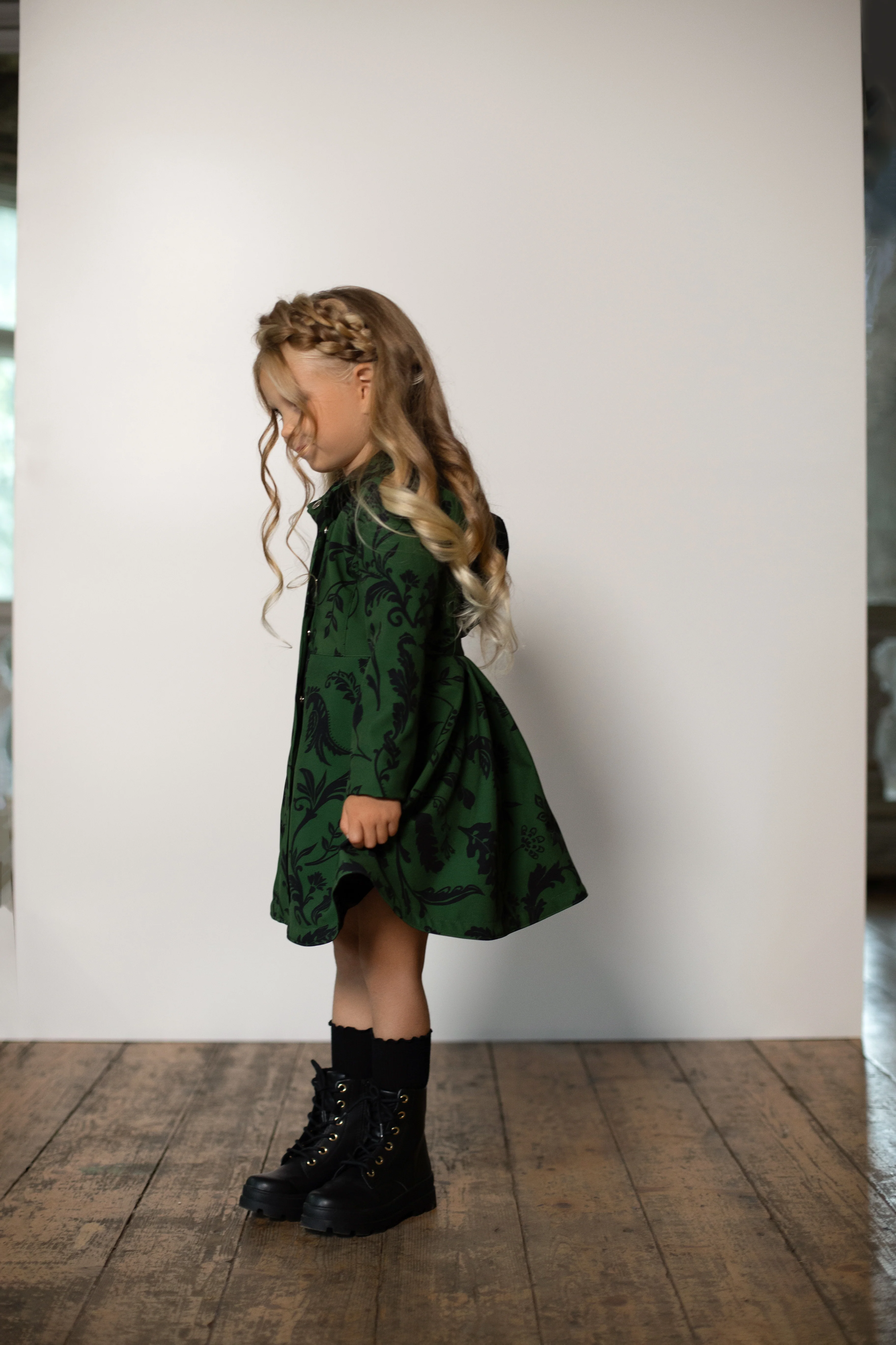 Forest Green Coat for Girls | Forest Flower - Image 3