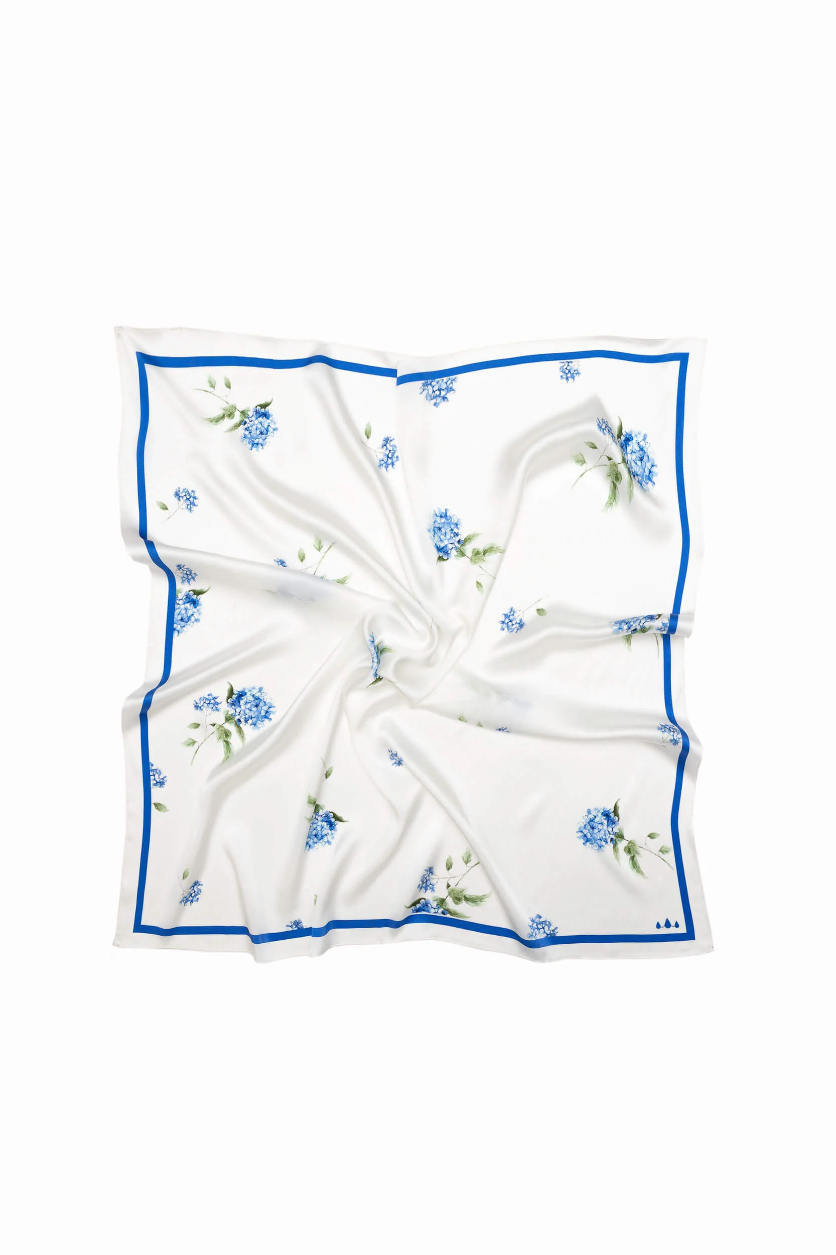 Large Floral Natural Silk Scarf | White & Blue - Image 4