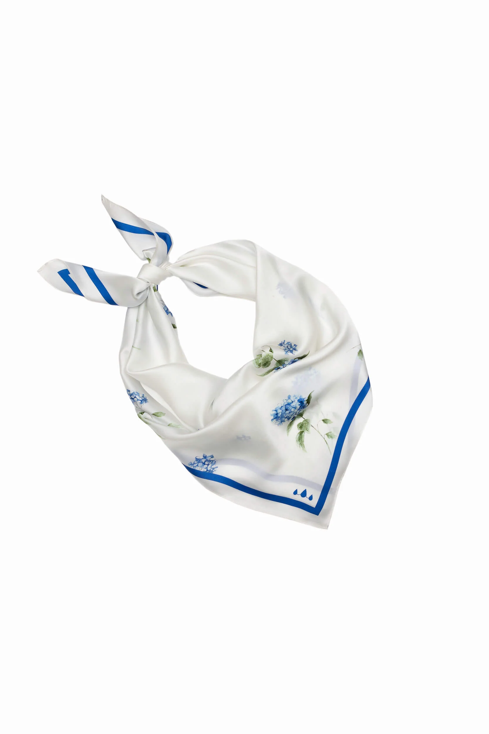Large Floral Natural Silk Scarf | White & Blue - Image 5