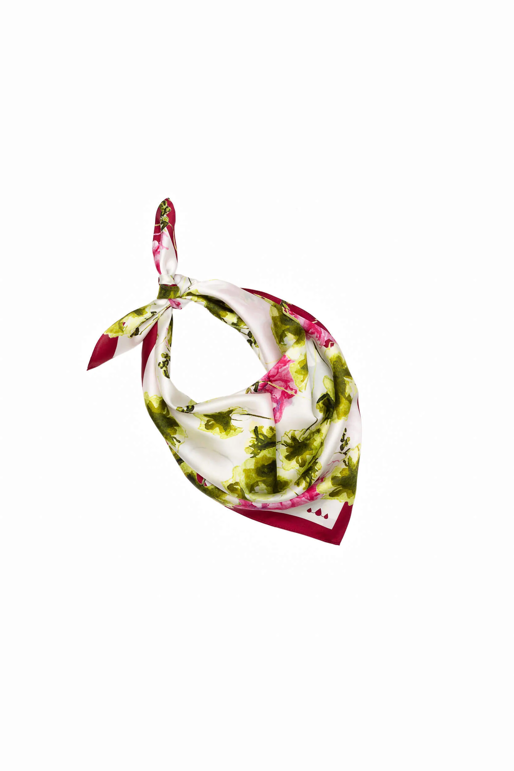 Medium Floral Natural Silk Scarf | Pink & Green - Image 7