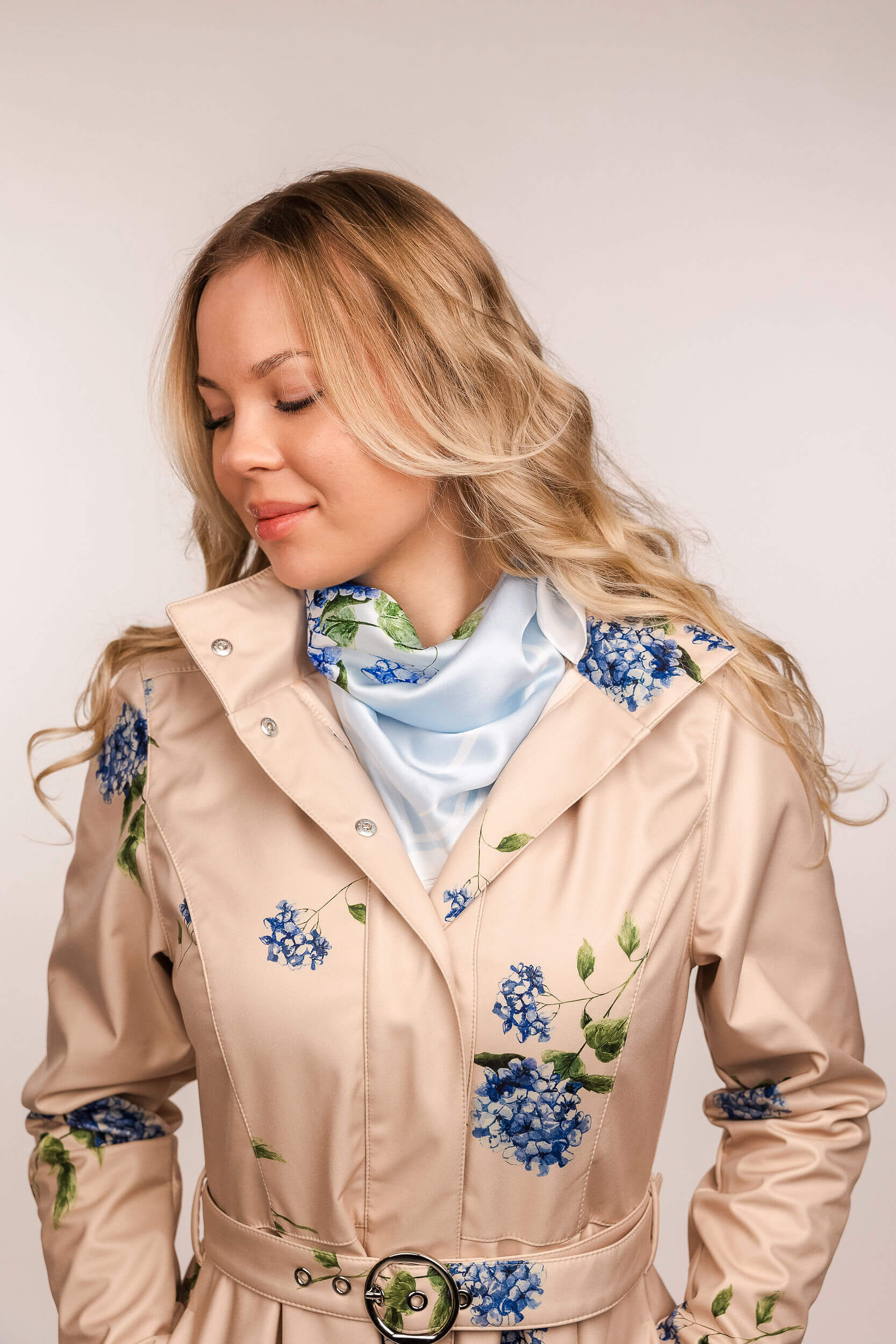 Small Floral Natural Silk Scarf | Light Blue - Image 3