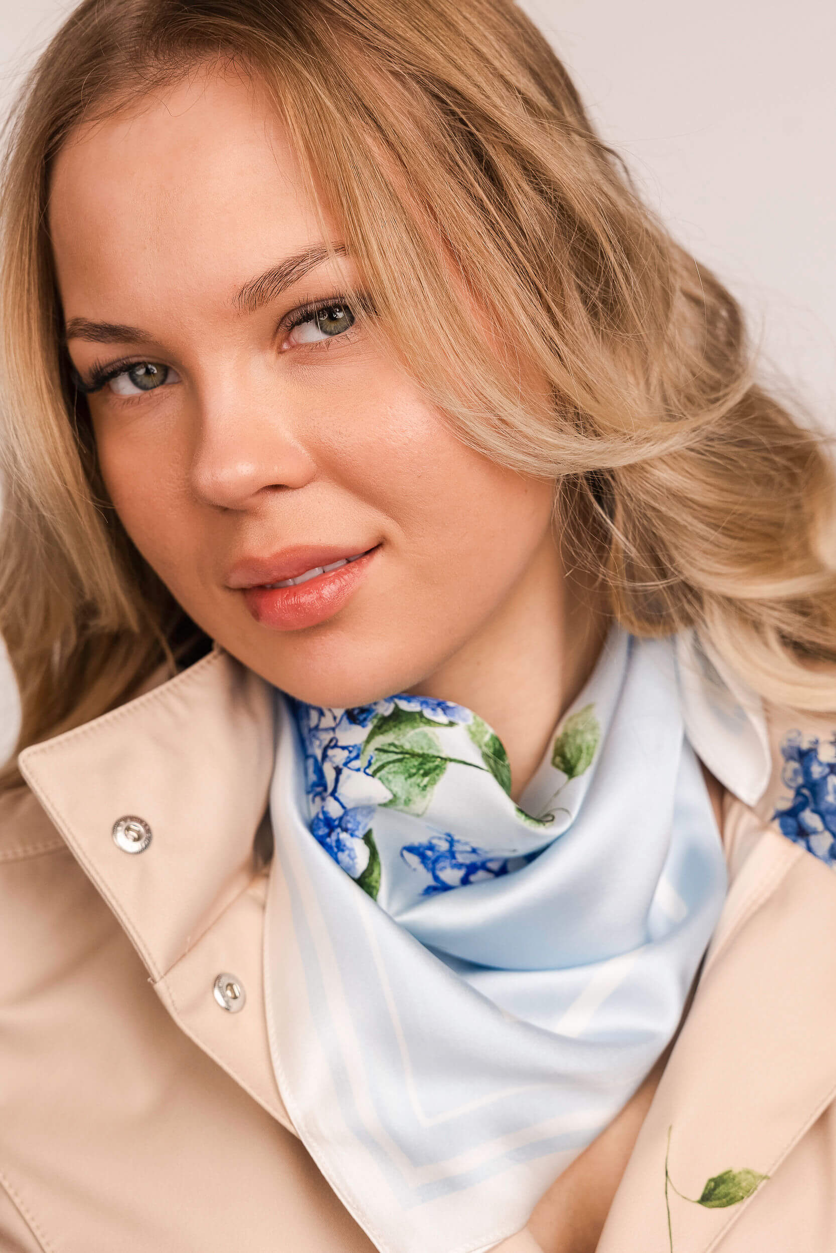 Small Floral Natural Silk Scarf | Light Blue - Image 5